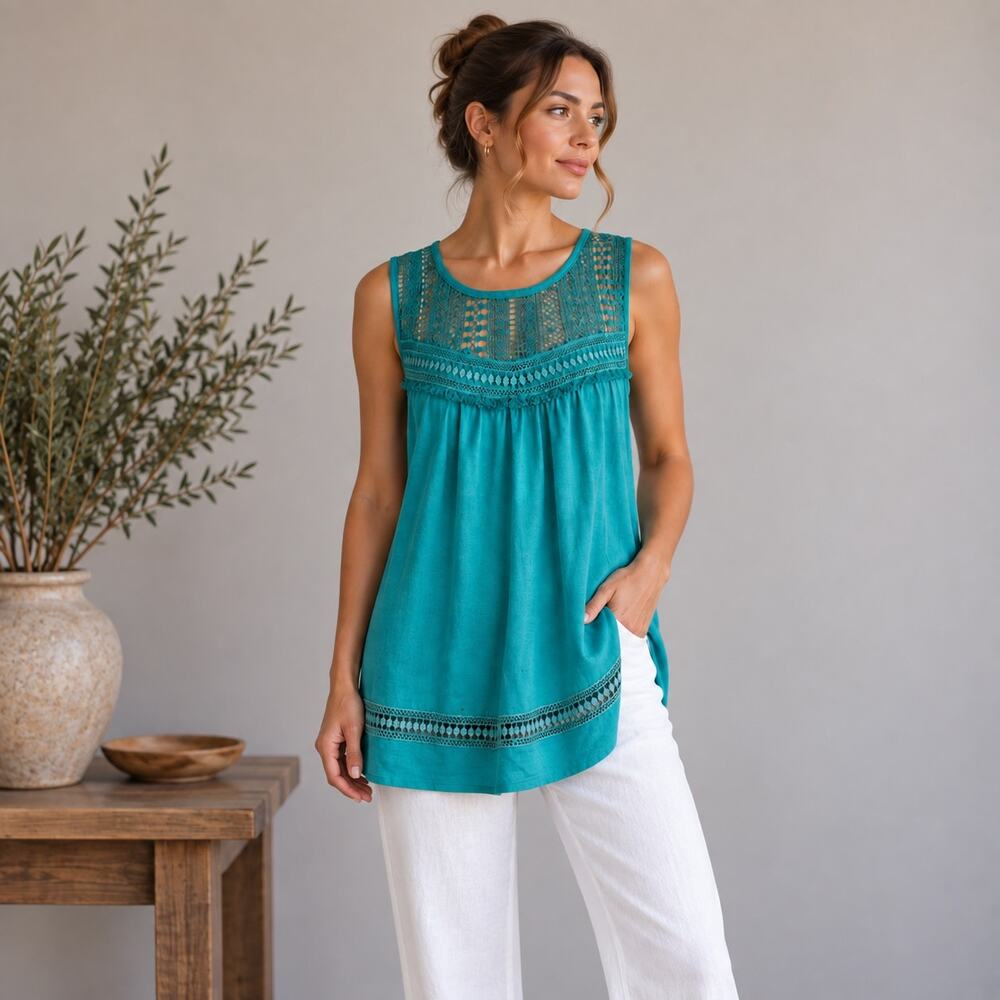 Lane Bryant Teal Green Crochet Lace NWT Knit Top 14/16